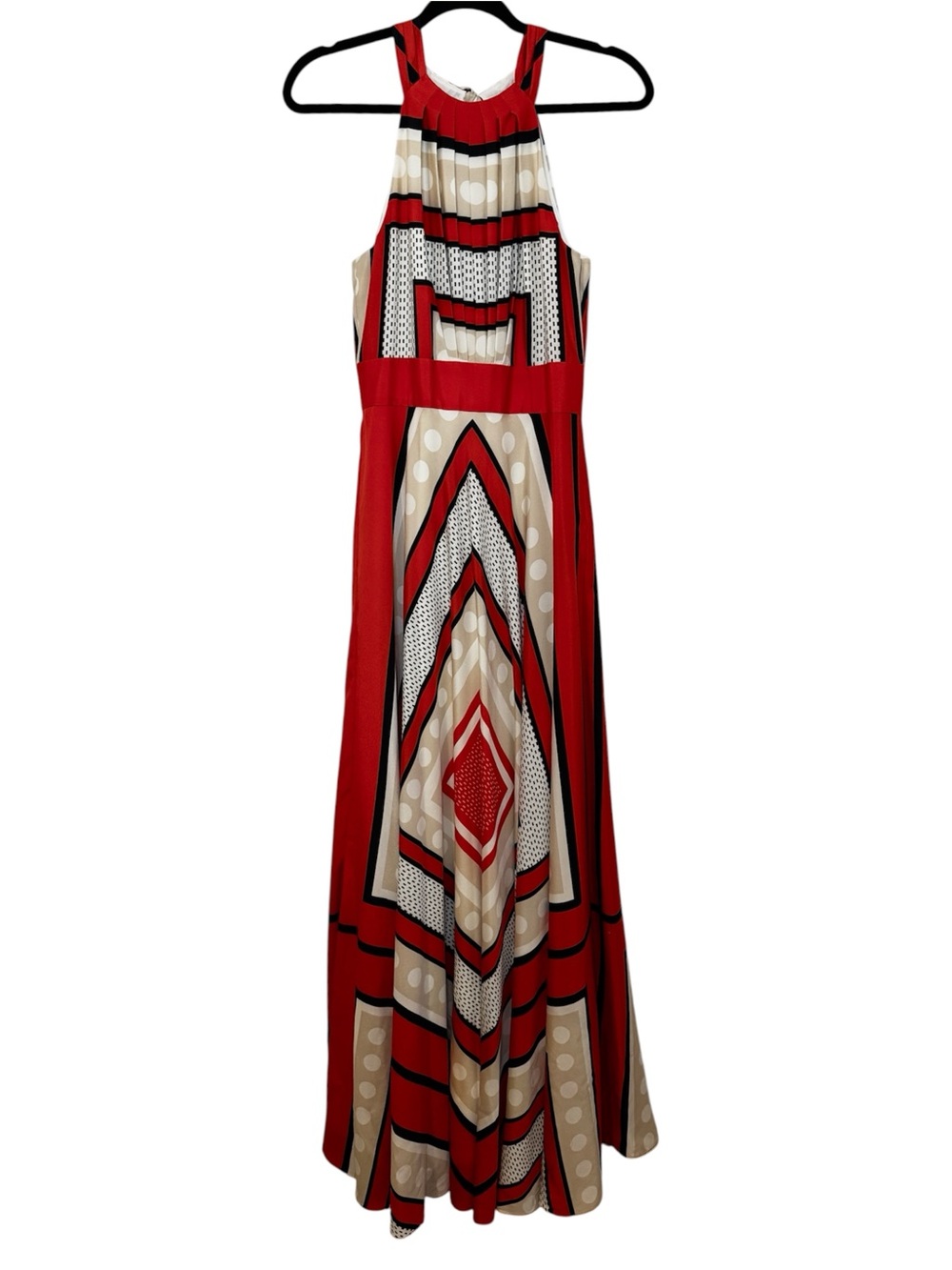 Eliza J Womens Scarf Crepe de Chine Halter Maxi Dress Size 6 Red Cream Summer - Picture 3 of 10
